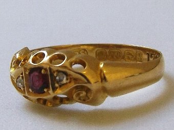 Antique Lovely Edwardian 18ct Gold Ruby & Diamond Ring