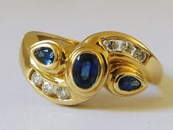 Lovely Art Deco 14ct Gold Sapphire & Diamond Ring