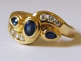 Antique  Lovely Art Deco 14ct Gold Sapphire & Diamond Ring