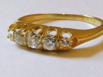 Antique Lovely Victorian 5 Stone Diamond 18ct Gold Ring