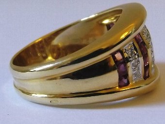 Antique Heavy Art Deco 18ct Gold Ruby & Diamond Ring