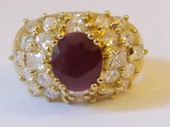 Beautiful Art Deco Ruby & 1.55ct Diamond Cluster Ring