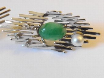 Antique Superb Pair of 18ct White Gold, Jade, Diamond and Cultured Pearl Earrings