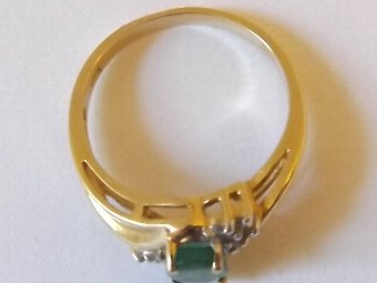 Antique Lovely Natural Emerald & Diamond 14ct Gold Ring