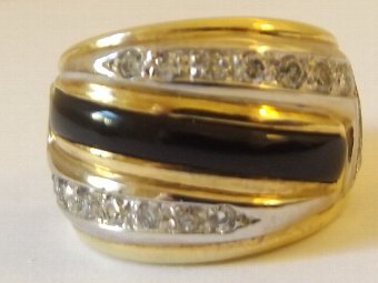Art Deco 14ct Gold Diamond & Black Enamel Ring