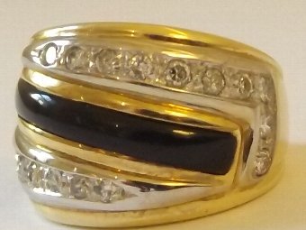 Antique Art Deco 14ct Gold Diamond & Black Enamel Ring