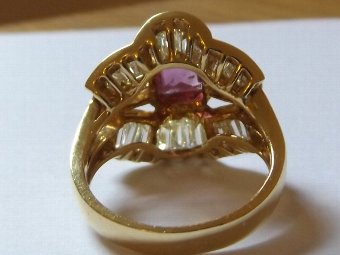 Antique Stunning Heavy 18ct Gold 1.3ct Diamond & Ruby Ring
