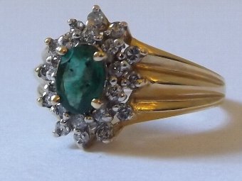 Antique Super Art Deco14ct Gold Emerald & Diamond Ring