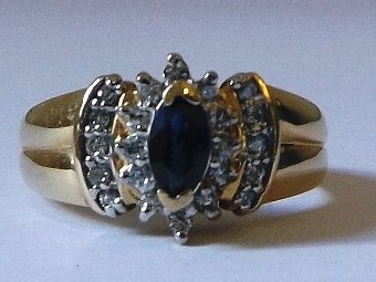 Stunning Art Deco 14ct Gold Sapphire & Diamond Ring