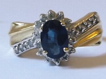 Lovely Art Deco 14ct Gold Sapphire & Diamond Ring