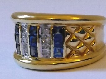 Antique Lovely Art Deco 18ct Gold Sapphire & Diamond Ring