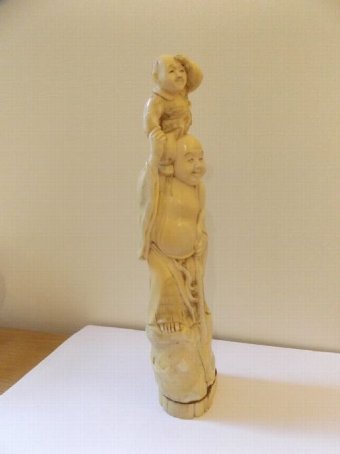 Antique A Large Japanese Ivory Okimono of a Buddha Standing Holding a Child C1890 Meiji Period  28.5cm Height 