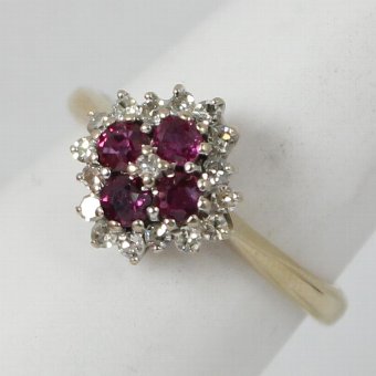 Antique Stunning Ruby & Diamond 18ct Gold Cluster Ring