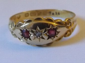 Lovely Edwardian 18ct Gold Ruby & Diamond Gypsy Ring
