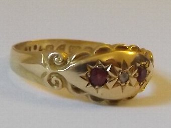 Antique Lovely Edwardian 18ct Gold Ruby & Diamond Gypsy Ring