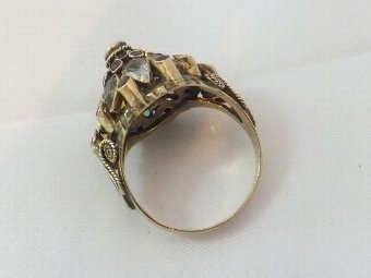 Antique Lovely art deco multi gem princess 18ct gold ring 