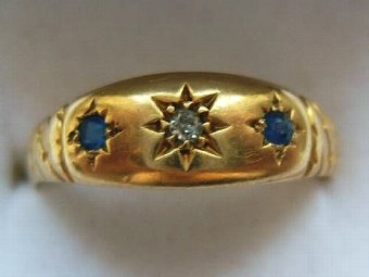Super Edwardian 18ct Gold Sapphire & Diamond Gypsy Ring