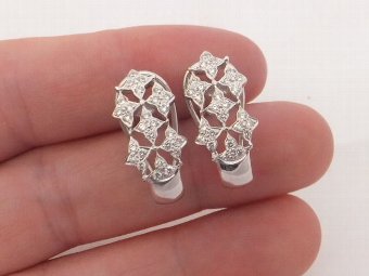 Stunning Approx. 1ct Diamond 18ct Gold Art Deco Cluster Earrings