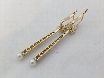 Antique 3/4ct diamond and pearl deco 18ct gold earings