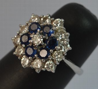Antique Stunning Victorian 18ct White Gold 1ct Diamond & Sapphire Cluster Ring