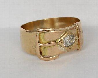 Antique Large 18ct Gold & Old Cut Diamond Mens or Ladies Buckle Ring