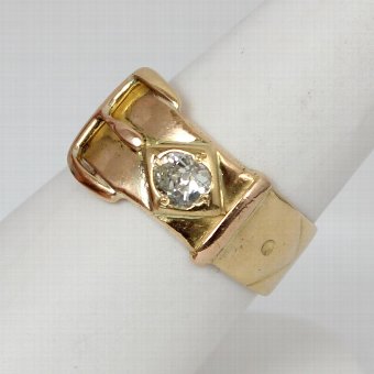 Antique Large 18ct Gold & Old Cut Diamond Mens or Ladies Buckle Ring
