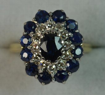 Large Deco Sapphire & Diamond 18ct Gold Ladies Engagement Ring 