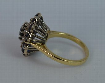 Antique Large Deco Sapphire & Diamond 18ct Gold Ladies Engagement Ring 