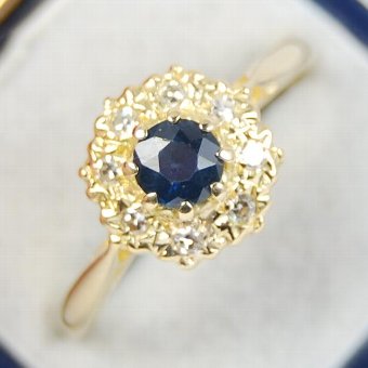 Art Deco 18ct Gold Sapphire & Diamond Ladies Cluster Ring