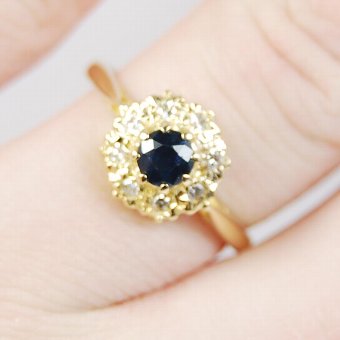 Antique Art Deco 18ct Gold Sapphire & Diamond Ladies Cluster Ring