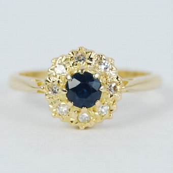 Antique Art Deco 18ct Gold Sapphire & Diamond Ladies Cluster Ring