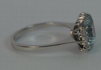 Antique Stunning 1940s 5.75ct Aquamarine & Diamond 18ct White Gold Ring