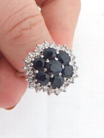 Art Deco18ct White Gold Diamond & Sapphire Large & Heavy Cluster Ring,