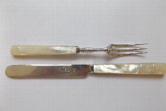 Antique Stunning Cased Set of Edwardian Silver & MOP Dessert Knives & Forks