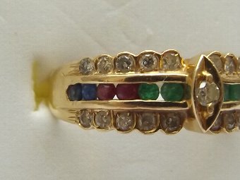 Antique Beautiful Art Deco18ct Gold Diamond Multi gem Ring