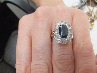 Stunning Victorian 18ct Gold 2.5ct Sapphire & 1.7ct Diamond Ring