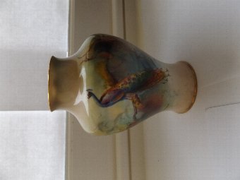 Lovely Royal Worcester vase painted with peacocks, signed A Watkins 1912