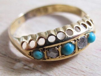 ANTIQUE VICTORIAN DIAMOND & TURQUOISE SET 18CT GOLD RING UK SIZE N CHESTER
