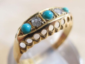 Antique ANTIQUE VICTORIAN DIAMOND & TURQUOISE SET 18CT GOLD RING UK SIZE N CHESTER