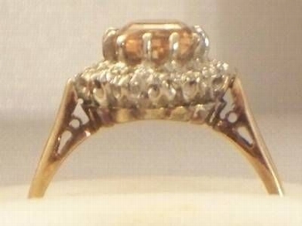 Antique STUNNING ART DECO DESIGN 18CT GOLD CITRINE DIAMOND CLUSTER RING