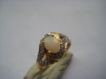 Antique Lovely Art Deco 14ct Gold Diamond and Opal Ring