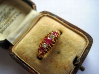 Superb Edwardian Antique 18ct Gold Diamond & Ruby Ring Birmingham 1907