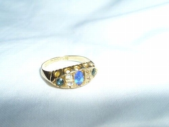 Victorian 18ct Gold Gypsy Setting Sapphire and Diamond Ring Birmingham 1863
