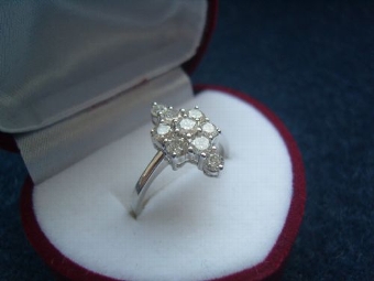 Antique GEORGEOUS ART DECO 18CT WHITE GOLD 1CT DIAMOND CLUSTER RING STYLISED CROSS