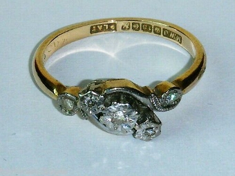 SUPERB 18CT YELLOW GOLD & PLATINUM DIAMOND LADIES RING SIZE L