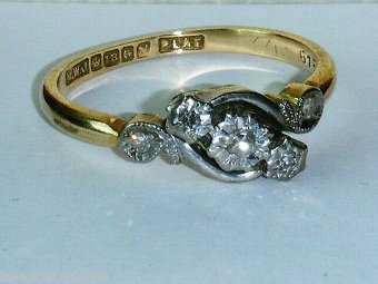 Antique SUPERB 18CT YELLOW GOLD & PLATINUM DIAMOND LADIES RING SIZE L
