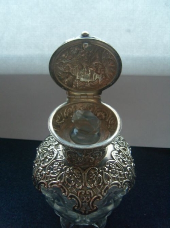 Antique Stunning Victorian Cut Glass and Silver Large Perfume Bottle