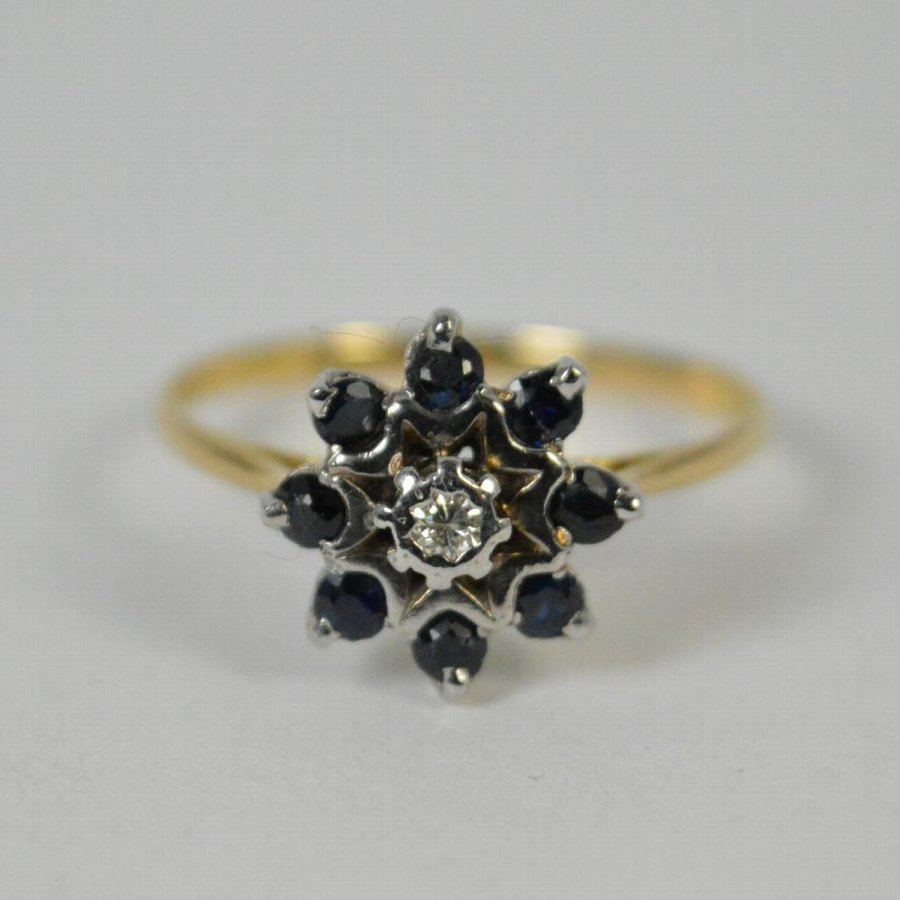 Art Deco 18ct Gold Sapphire & Diamond Cluster Ring