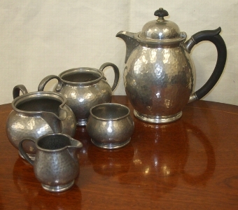 Tudric Pewter five piece teaset