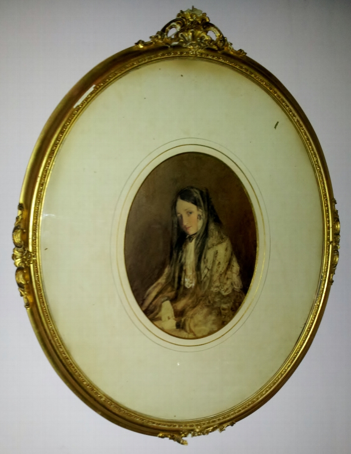 Antique Victorian watercolour of a lady